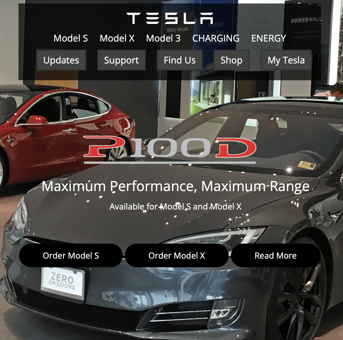 Tesla's dark palette with bright accents creates a premium, futuristic brand identity.