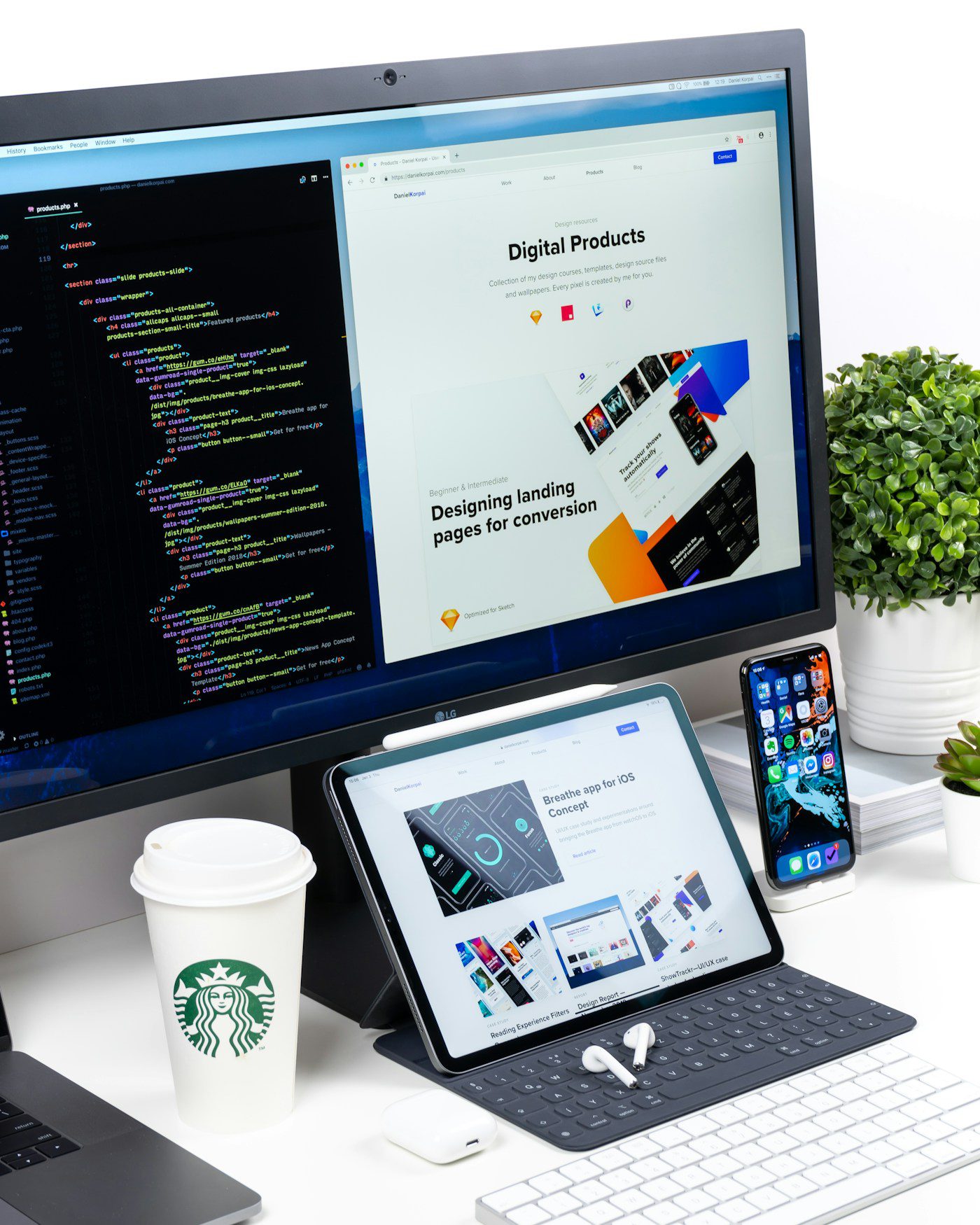 Web design workspace with warm lighting